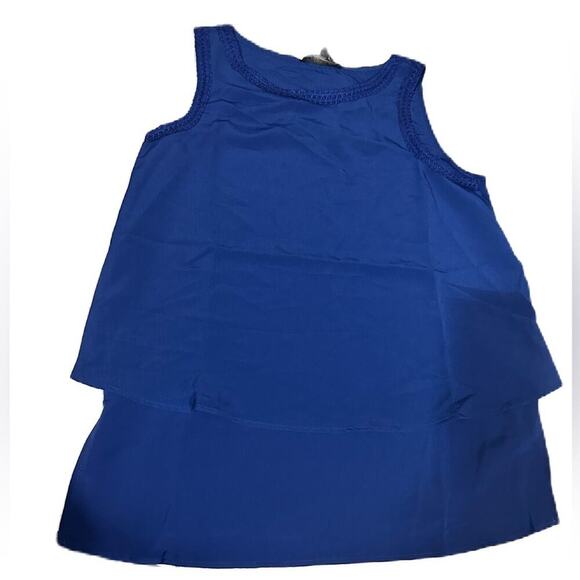 DG2 by Diane Gilman Sleeveless Lettuce Edge Double Layer Easy Navy Tank NWT XS - Picture 2 of 4